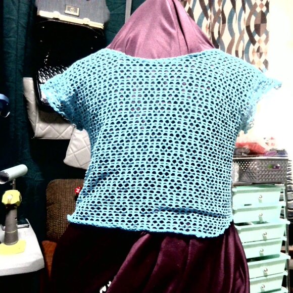 Summer Crochet Tunic teal size medium to a small - Picture 2 of 2